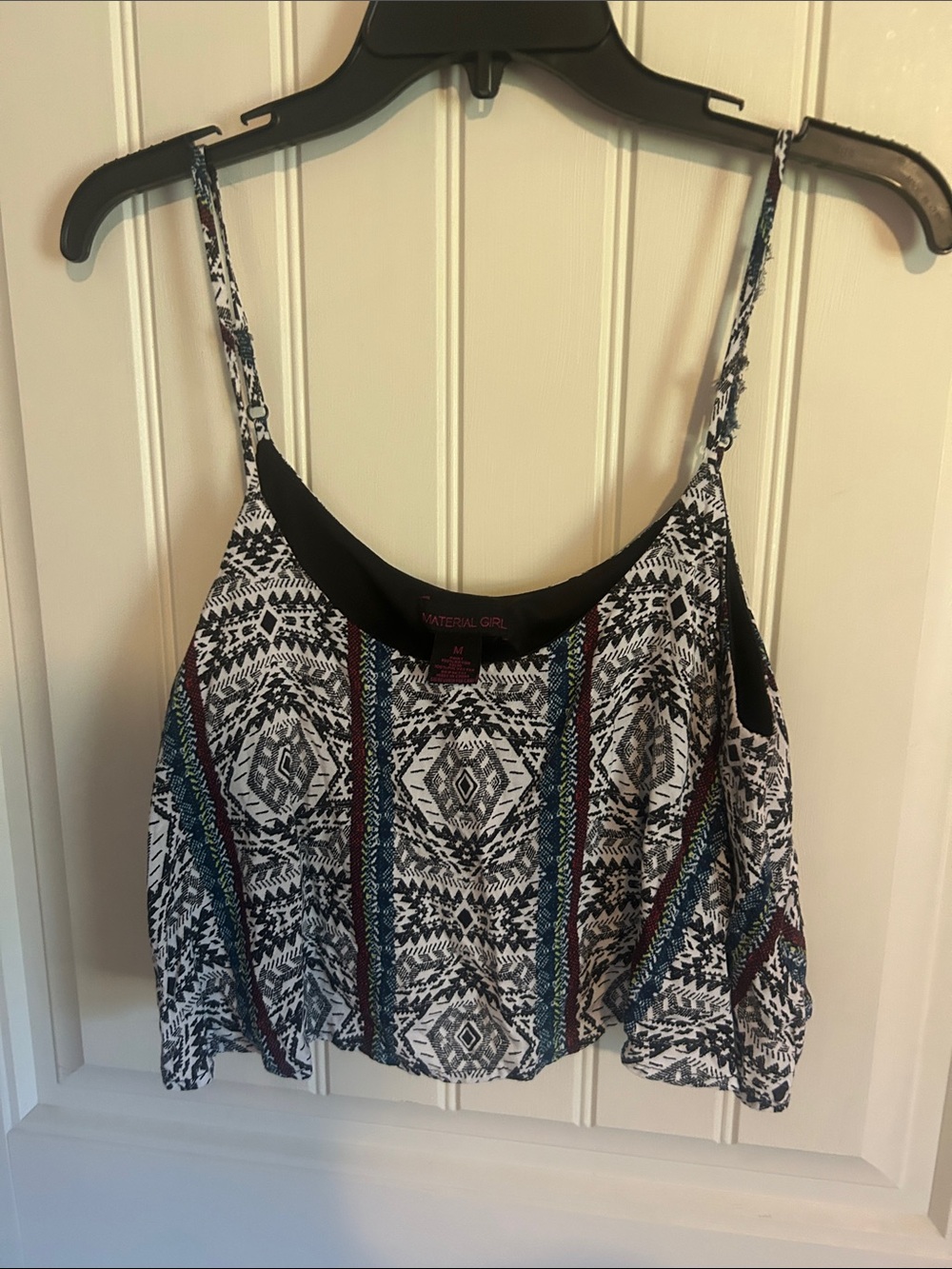 Material Girl Black & White Aztec-Stripe Cropped Cami with Color Accents